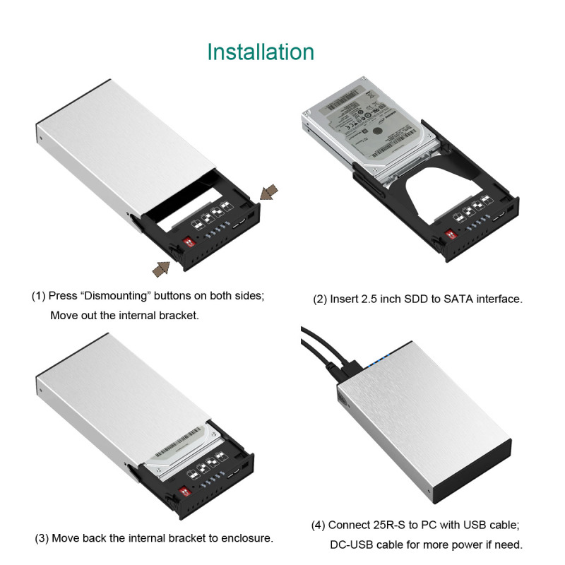 GLOTRENDS 2-Bay RAID Enclosure with 5Gbps Micro-B Port for 2.5 inch SATA Hard Drive