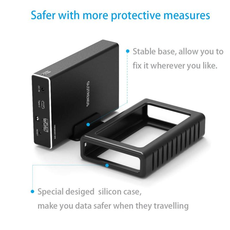 GLOTRENDS 2-Bay RAID Enclosure with 10Gbps USB C Port for 2.5 inch SATA Hard Drive