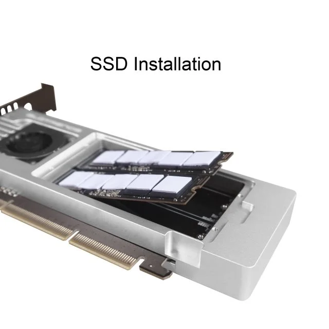 GLOTRENDS 4-Bay M.2 NVME Adapter, Support Non-Bifurcation Motherboard, Soft RAID, PCIE 3.0 X8 Bandwidth, Full Aluminum Panel with Built-in Fan