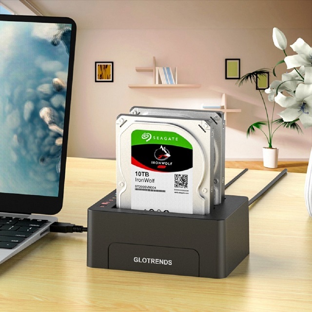 GLOTRENDS 2-Bay Standalone Hard Drive Eraser for 2.5&quot; 3.5&quot; SATA SSD/HDD