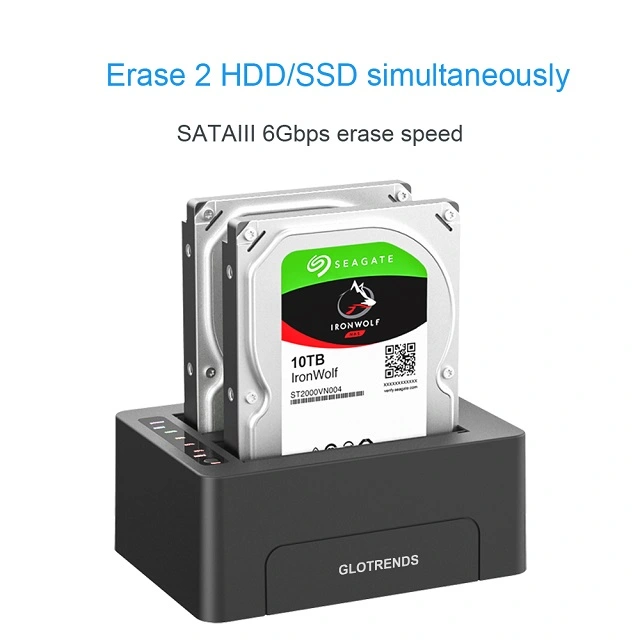 GLOTRENDS 2-Bay Standalone Hard Drive Eraser for 2.5&quot; 3.5&quot; SATA SSD/HDD