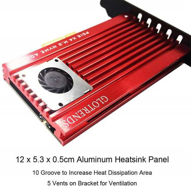 GLOTRENDS M.2 PCIE Adapter with Aluminum Panel Built-in FAN