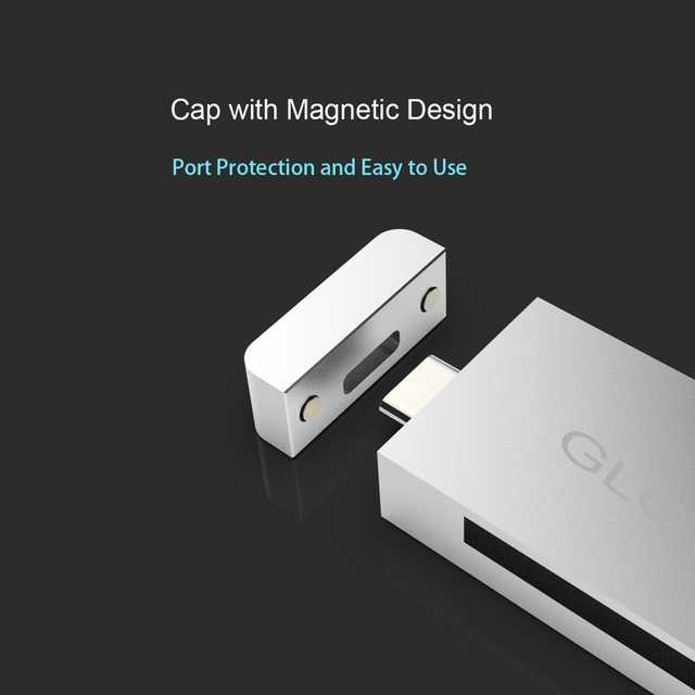 GLOTRENDS CFast 2.0 Card Reader 10Gbps Chip with USB C and USB A Port, Full Aluminum Case Silver Color