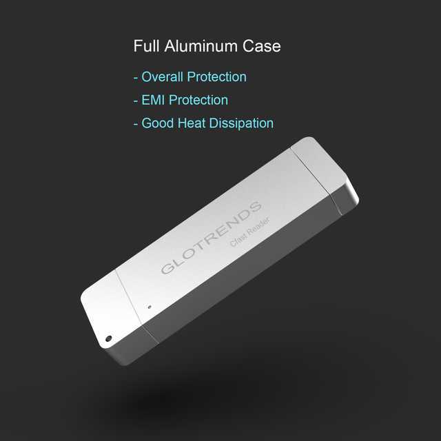 GLOTRENDS CFast 2.0 Card Reader 10Gbps Chip with USB C and USB A Port, Full Aluminum Case Silver Color
