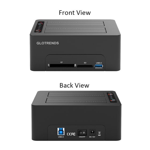 GLOTRENDS Multifunction Standalone 1:1 Hard Drive Duplicator, CF/SD Reader, USB 3.0 Hub with Quick Charger