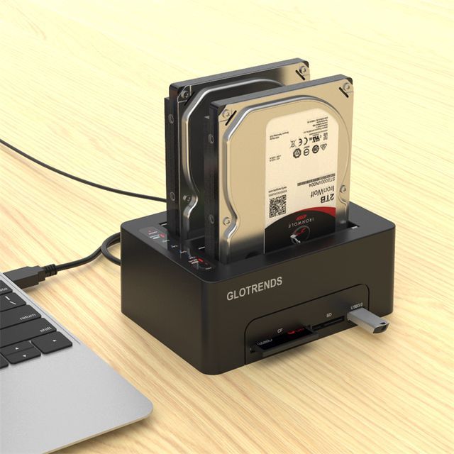 GLOTRENDS Multifunction Standalone 1:1 Hard Drive Duplicator, CF/SD Reader, USB 3.0 Hub with Quick Charger