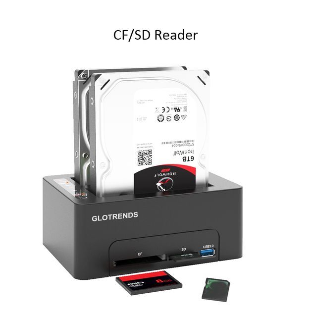 GLOTRENDS Multifunction Standalone 1:1 Hard Drive Duplicator, CF/SD Reader, USB 3.0 Hub with Quick Charger