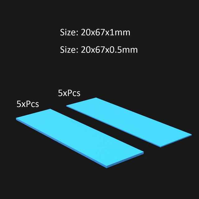 M.2 Thermal Pads, 5 pieces of 20x67x1mm + 5 pieces of 20x67x0.5mm