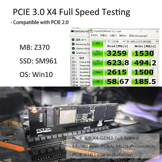 M.2 PCIe 4.0 Adapter without Bracket for M.2 PCIe SSD (NVMe and AHCI), PCI-E GEN4 Full Speed
