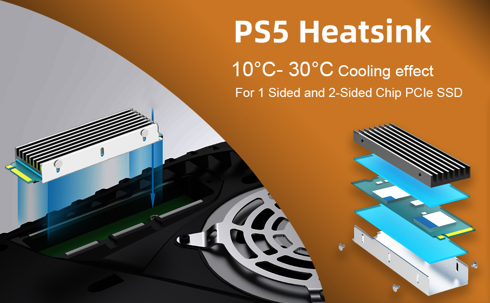 GLOTRENDS Dissipateur thermique SSD PS5 avec tuyau thermique en cuivre et  vis PS5 pour Playstation 5 PCIe interne M.2 NVMe 4.0 Gen4 Mémoire de jeu