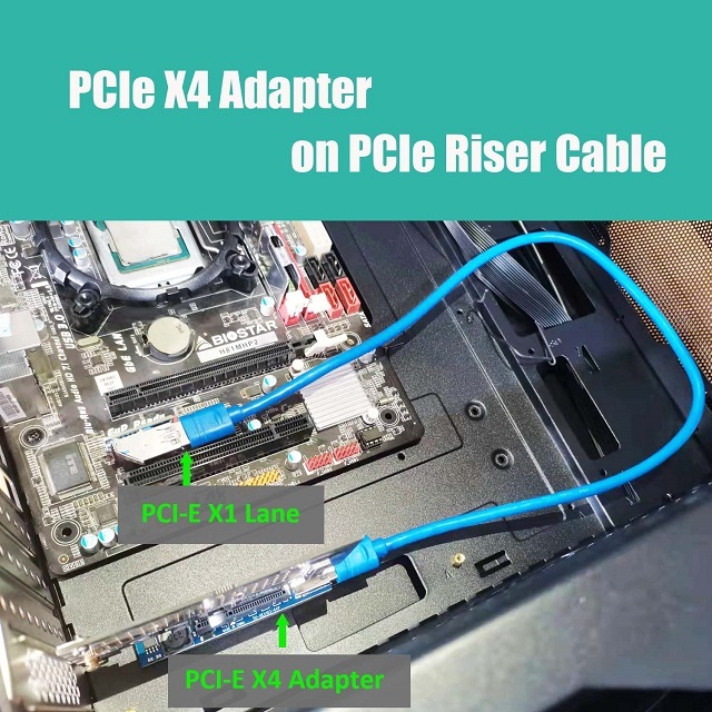 PCIe 1X to 4X Riser Cable to extend GPU covered PCIe X1 Lane for WiFi Adapter or Sound Card or M.2 PCIe Adapter Vertical Installation