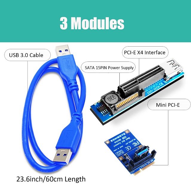 External Graphics Card with 6Pin to SATA Power Cable and 60 cm USB 3.0 Data Cable UEX16 GLOTRENDS PCI-E Riser Adapter 1x to 16x Extender for VGA and GPU 