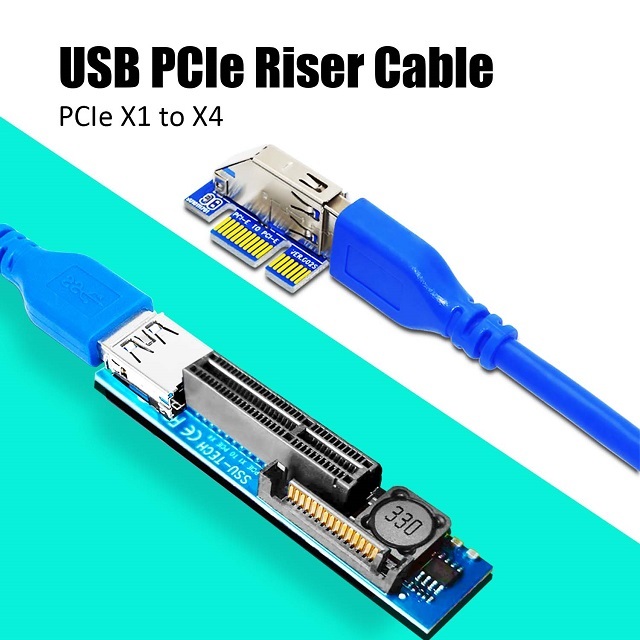 PCIe 1X to 4X Riser Cable to extend GPU covered PCIe X1 Lane for WiFi Adapter or Sound Card or M.2 PCIe Adapter Vertical Installation