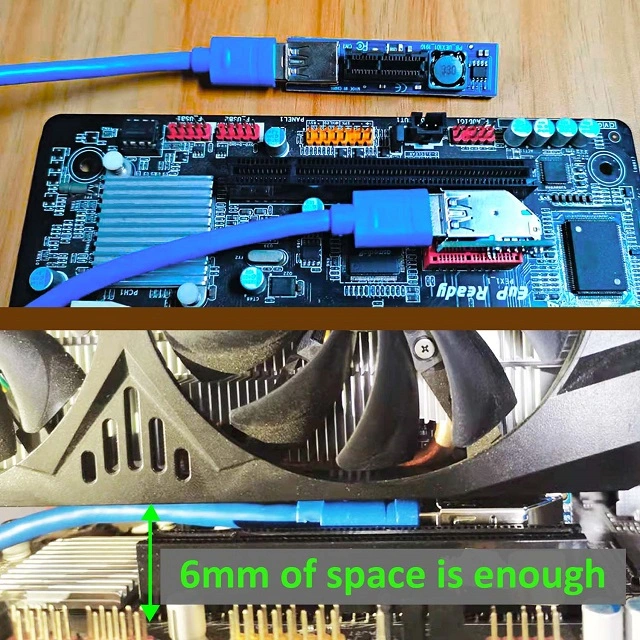 PCIe X1 to X1 Riser Cable to extend GPU covered PCIe X1 Lane for WiFi Adapter or Sound Card Vertical Installation