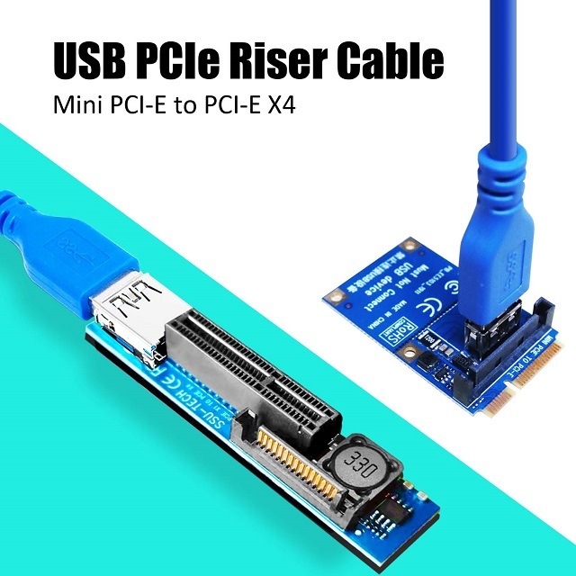 Mini PCI-Express to PCI-E X4 Riser Cable (60cm) for BTC Miner Mining, M.2 PCI-E SSD Adapter, etc