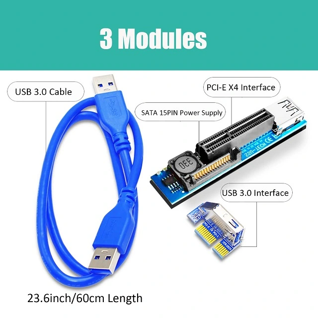 PCIe 1X to 4X Riser Cable to extend GPU covered PCIe X1 Lane for WiFi Adapter or Sound Card or M.2 PCIe Adapter Vertical Installation