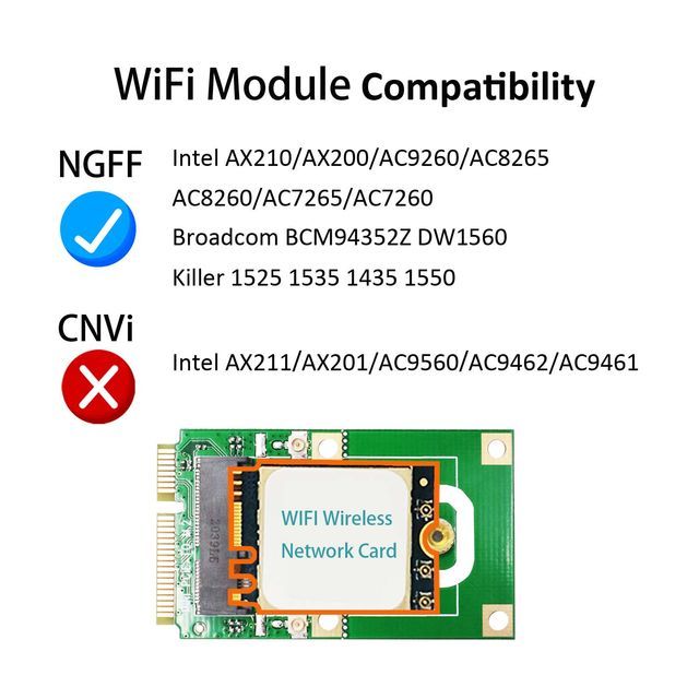 Mini PCIe to M.2 NGFF Key E/A+E Wireless WiFi 5/6/6AC/6AE Bluetooth Adapter with 3.5 dBi SMA Antenna