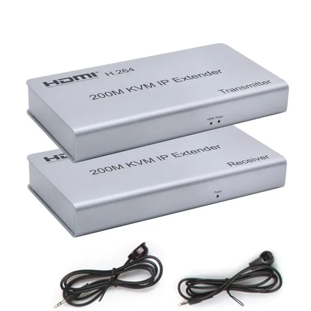 200M HDMI KVM IP Extender - Over Ethernet CAT6 Transmitter Receiver For USB Keyboard/Mouse