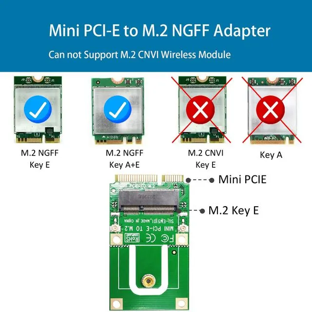 Mini PCIe to M.2 NGFF Key E/A+E Wireless WiFi 5/6/6AC/6AE Bluetooth Adapter with 3.5 dBi SMA Antenna