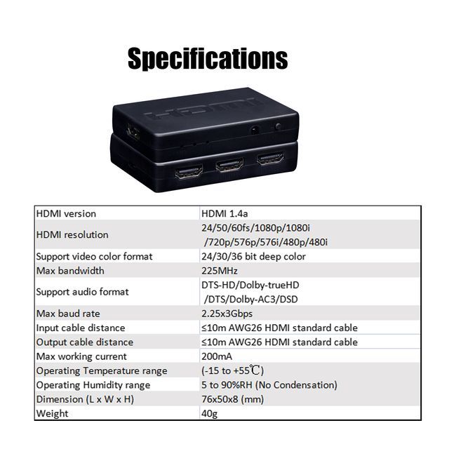 3x1 HDMI Switch 1080P