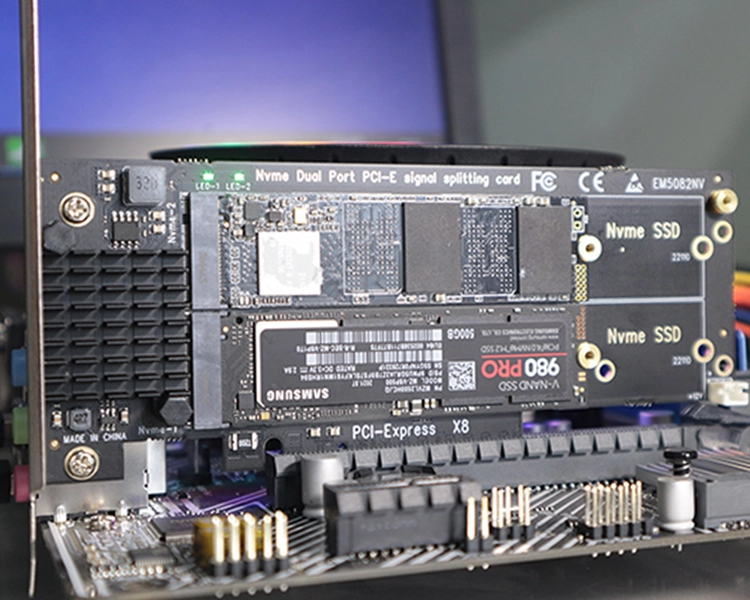 Dual Slot M.2 NVMe PCIe 4.0 X8 Adapter Card with ASM 1182E Chip, Only Work  with PCIe Splitter Function Motherboard