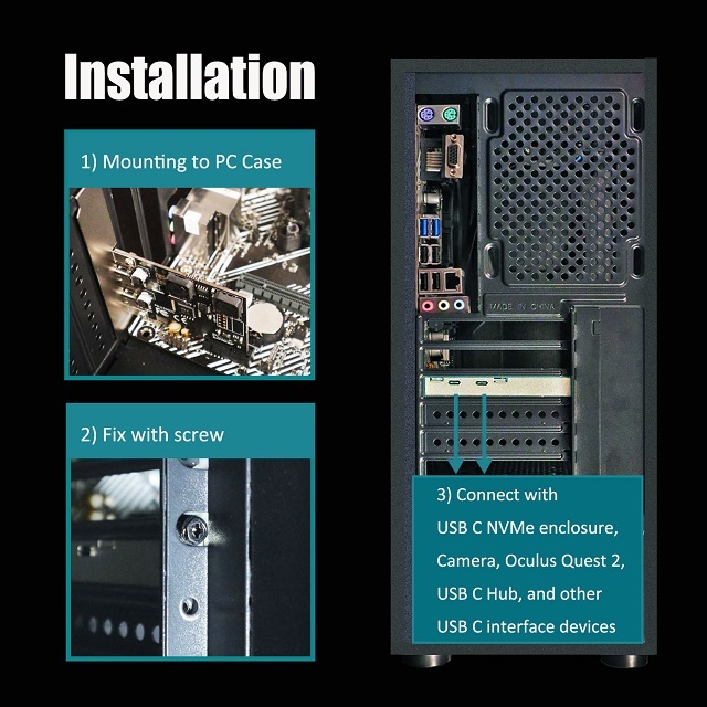 Dual USB 3.0 Type-C 5Gbps PCIe X1 Adapter