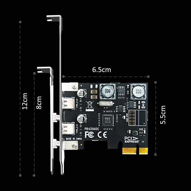 Dual USB 3.0 Type-C 5Gbps PCIe X1 Adapter