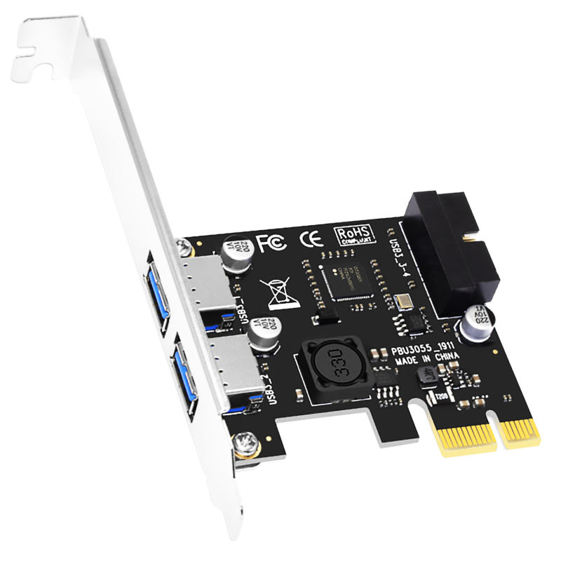 2 x USB-A 19PIN USB 3.0 PCI-Express Adapter Card, Compatible with Windows and Linux (Not support Mac