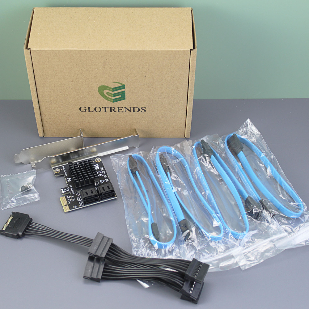 PCIe SATA Adapter Card with 4 Port SATA III 6Gbps (Including SATA Cables and 1:5 SATA Splitter Power Cable)