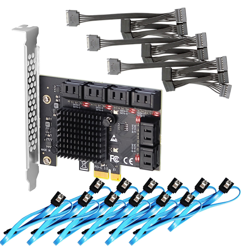 PCIe SATA Adapter Card with 12 Port SATA III 6Gbps, PCIe 3.0 X1 Bandwidth