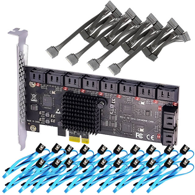 PCIe SATA Adapter Card with 20 Port SATA III 6Gbps, PCIe 3.0 X1 Bandwidth