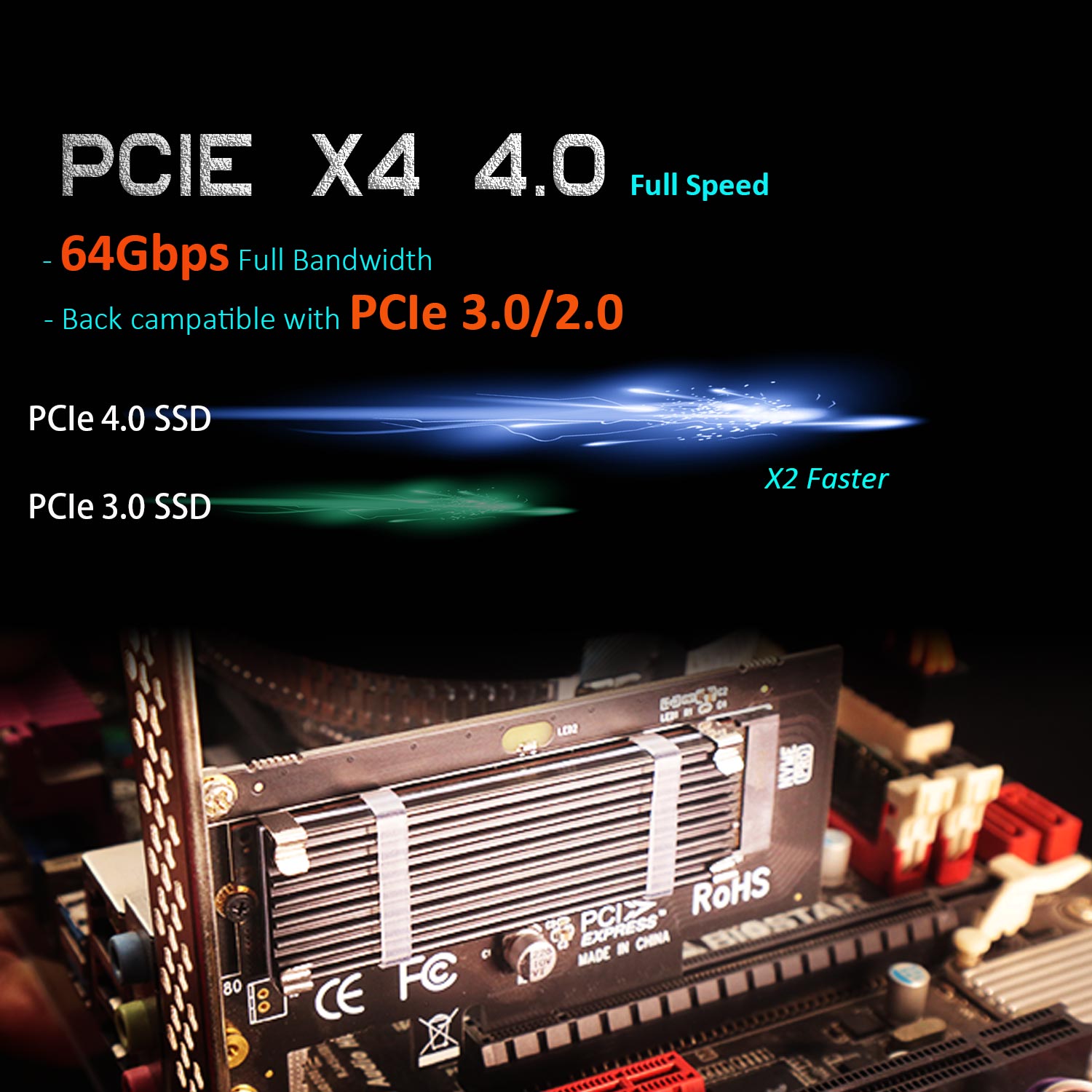 PA09-HS M.2 NVMe to PCIe 4.0 X4 Adapter with M.2 Heatsink for M.2 NVMe SSD
