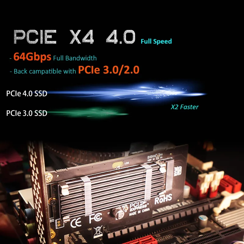 M.2 PCIe X4 Adapter with M.2 Heatsink for M.2 PCIe 4.0/3.0 SSD