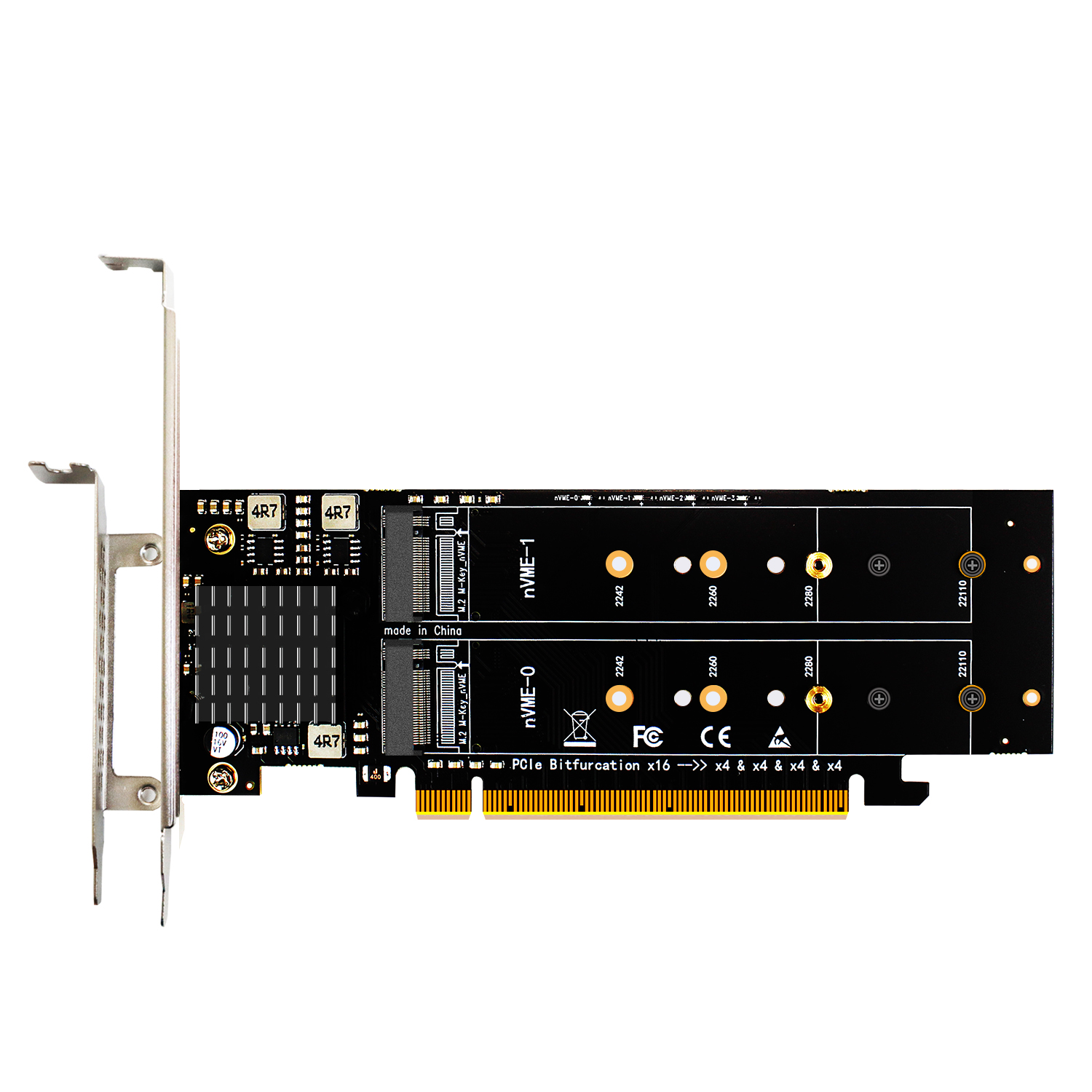 Quad Slot M.2 NVMe PCIe 4.0 X16 Adapter Card with ASM 1184E 