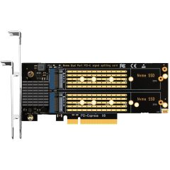 Dual Slot M.2 NVMe PCIe 4.0 X8 Adapter Card with ASM 1182E Chip, Only Work with PCIe Splitter Function Motherboard