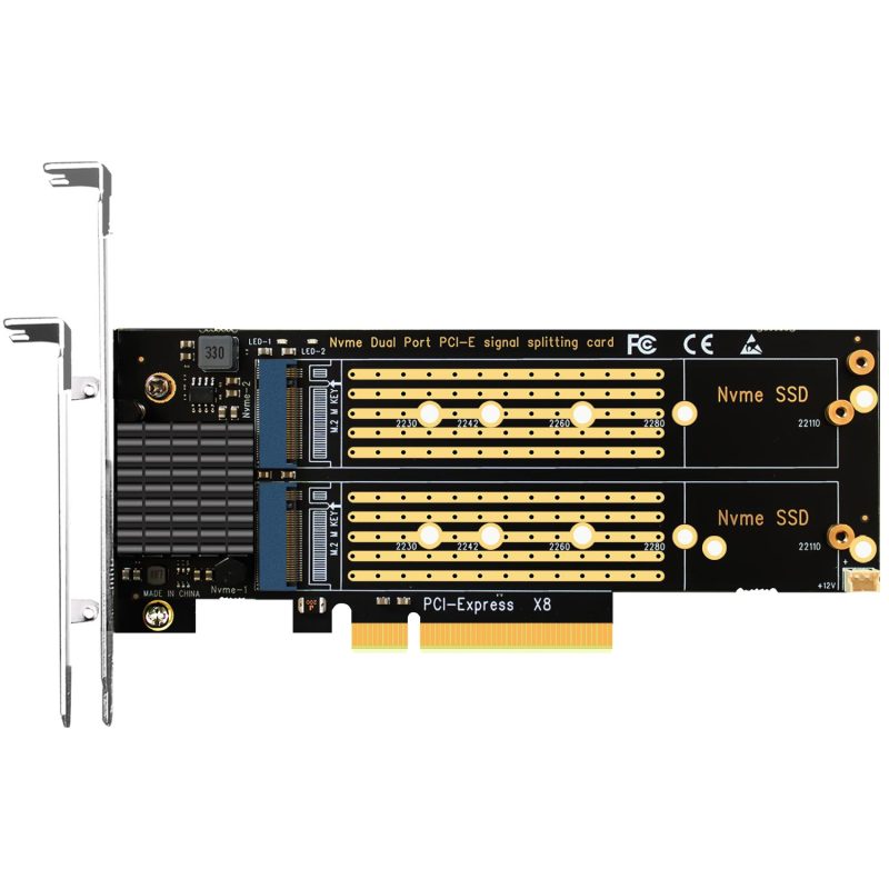 Dual M.2 PCIe NVMe Adapter Without PCIe Splitter Function (PCIe Bifurcation Motherboard is Required), Support M.2 PCIe 4.0/3.0 SSD Soft RAID Setup in Windows/Linux