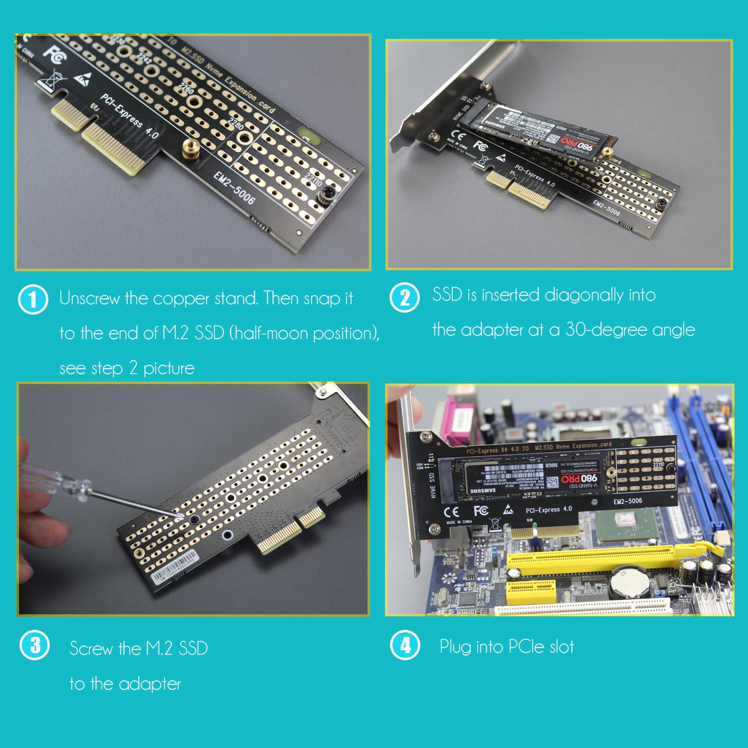 22110 M.2 PCIe NVMe 4.0/3.0 Adapter for M.2 NVMe SSD