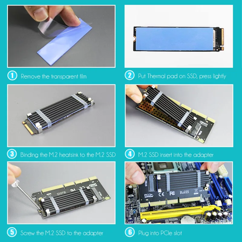 PA05-HS M.2 NVMe to PCIe 4.0 X4 Adapter with M.2 Heatsink, Low-profile Design for 2U High Server Case