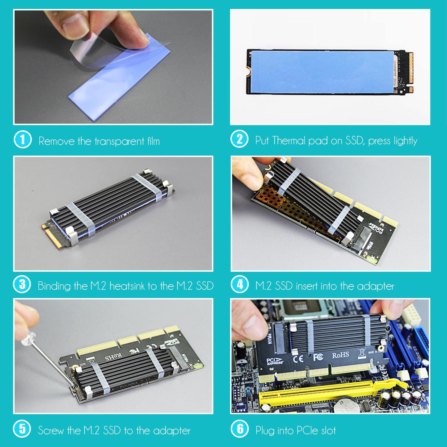PA05-HS M.2 NVMe to PCIe 4.0 X4 Adapter with M.2 Heatsink, Low-profile Design for 2U High Server Case