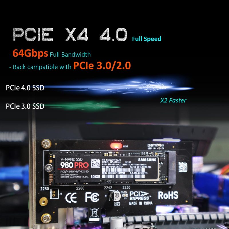 PA09 M.2 NVMe to PCIe 4.0 X4 Adapter for M.2 NVMe SSD
