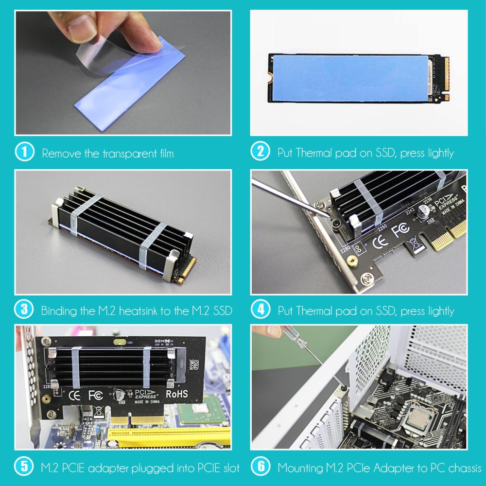 PA09-HS10 M.2 NVMe to PCIe 4.0 X4 Adapter with M.2 Heatsink for M.2 NVMe SSD