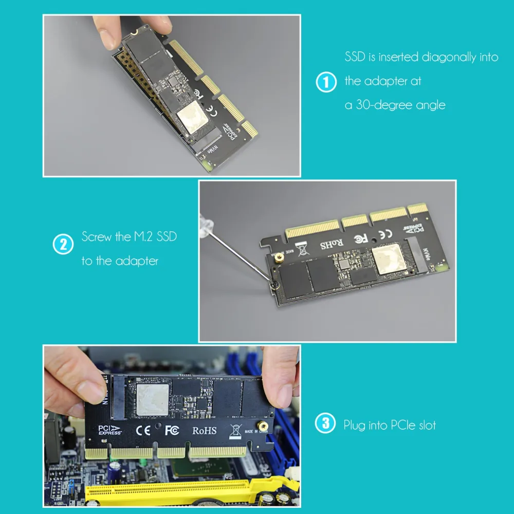 Adaptateur M.2 NVMe SSD vers PCIe - PWSHYMI - PCIe 4.0 X16 - Alliage d'aluminium - Compatible