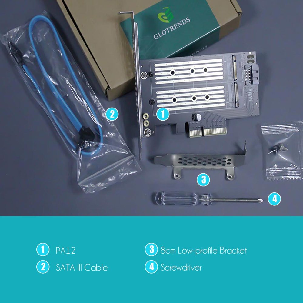 PA12 2-in-1 M.2 PCIe 4.0 X4 Adapter for One M.2 NVMe SSD and One M.2 SATA SSD