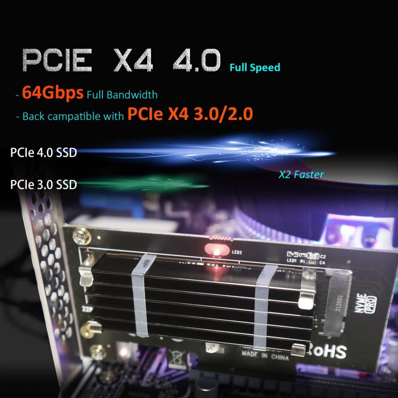 PA09-HS10 M.2 NVMe to PCIe 4.0 X4 Adapter with M.2 Heatsink for M.2 NVMe SSD