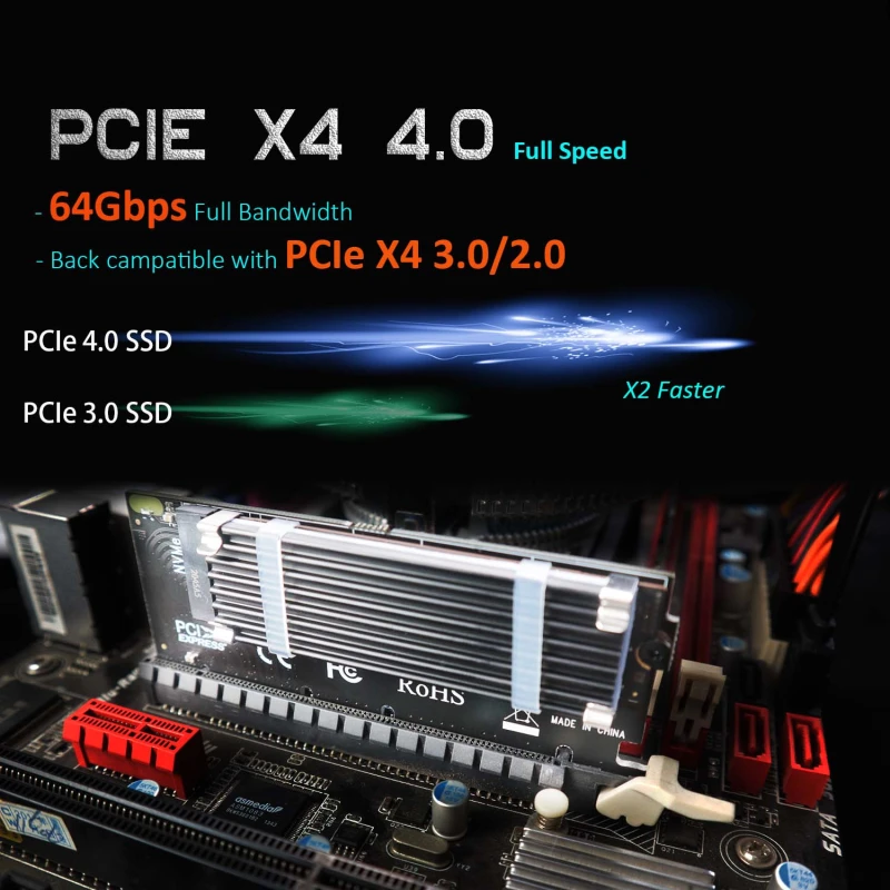 PA05-HS M.2 NVMe to PCIe 4.0 X4 Adapter with M.2 Heatsink, Low-profile Design for 2U High Server Case