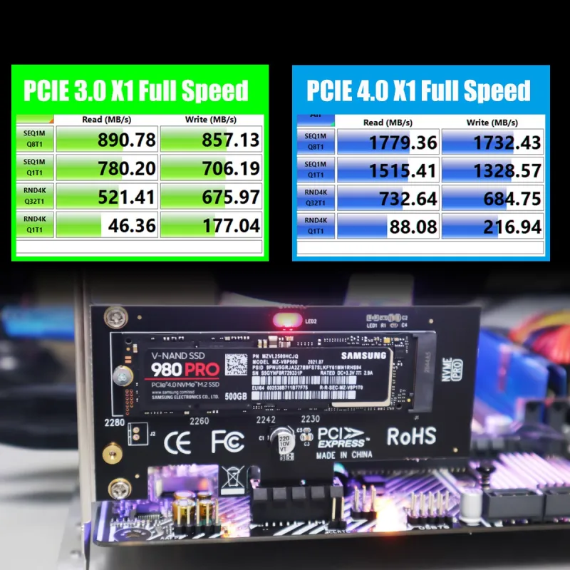 PA09-X1 M.2 NVMe to PCIe 4.0 X1 Adapter for M.2 NVMe SSD
