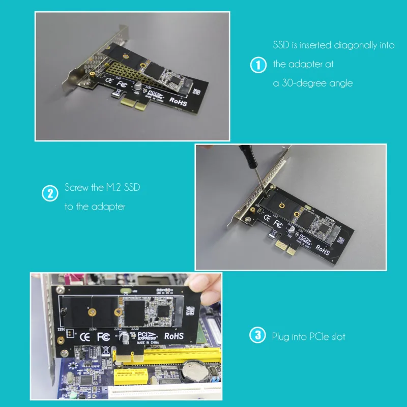 PA09-X1 M.2 NVMe to PCIe 4.0 X1 Adapter for M.2 NVMe SSD