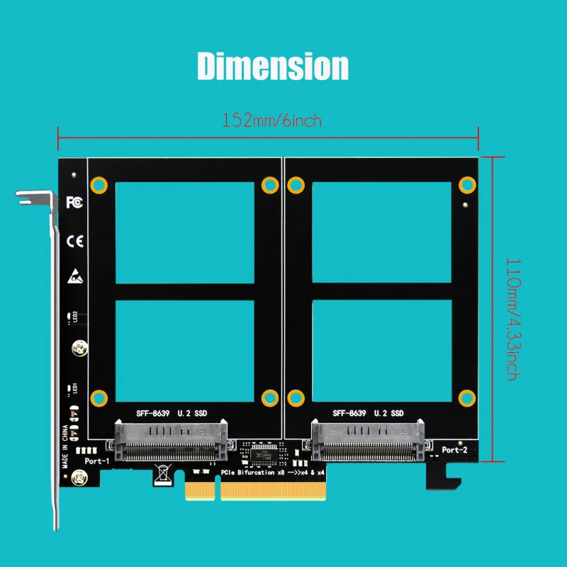 PU21 Dual U.2 to PCIe 4.0 X8 Adapter without PCIe Bifurcation