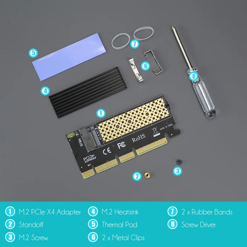 PA05-HS M.2 NVMe to PCIe 4.0 X4 Adapter with M.2 Heatsink, Low-profile Design for 2U High Server Case