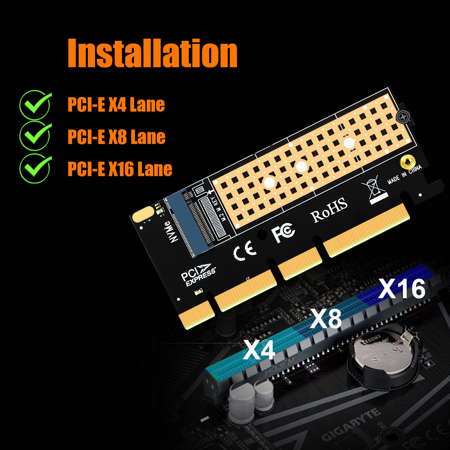 PA05 M.2 NVMe to PCIe 4.0 X4 Adapter without Bracket